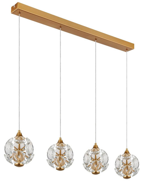 Globo LED Pendelleuchte Virina 32W warmweiss Goldfarben klar Metall K9 Kristalle 150x93cm