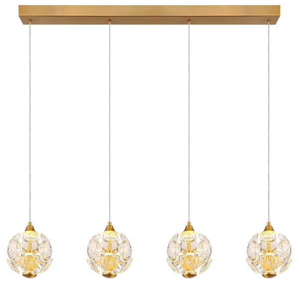 Globo LED Pendelleuchte Virina 32W warmweiss Goldfarben klar Metall K9 Kristalle 150x93cm