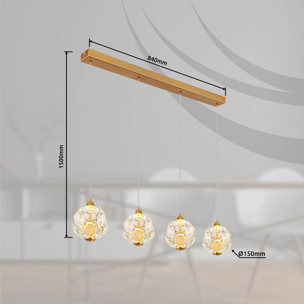 Globo LED Pendelleuchte Virina 32W warmweiss Goldfarben klar Metall K9 Kristalle 150x93cm