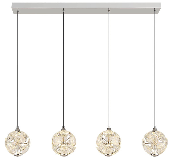 Globo LED Pendelleuchte Virina 32W warmweiss Verchromt klar Metall K9 Kristalle 150x93cm