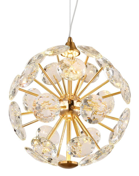 Globo LED Pendelleuchte Virina 12W warmweiss Goldfarben klar Metall K9 Kristalle Ø28cm