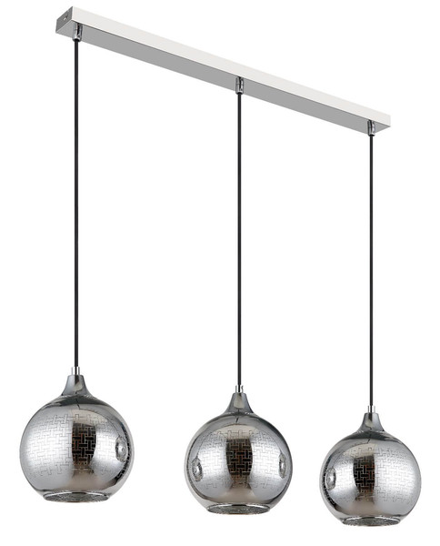 Globo Pendelleuchte Lourdes 3-flammig E27 Weiß verchromt Metall Glaskugeln 129x86cm