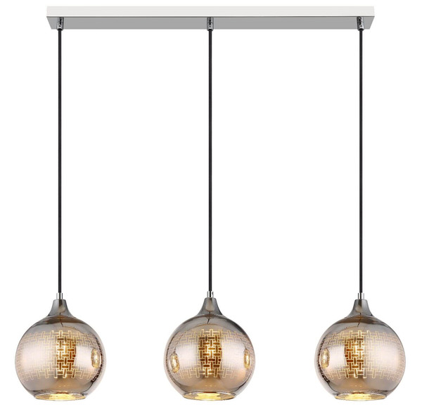 Globo Pendelleuchte Lourdes 3-flammig E27 Weiß verchromt Metall Glaskugeln 129x86cm