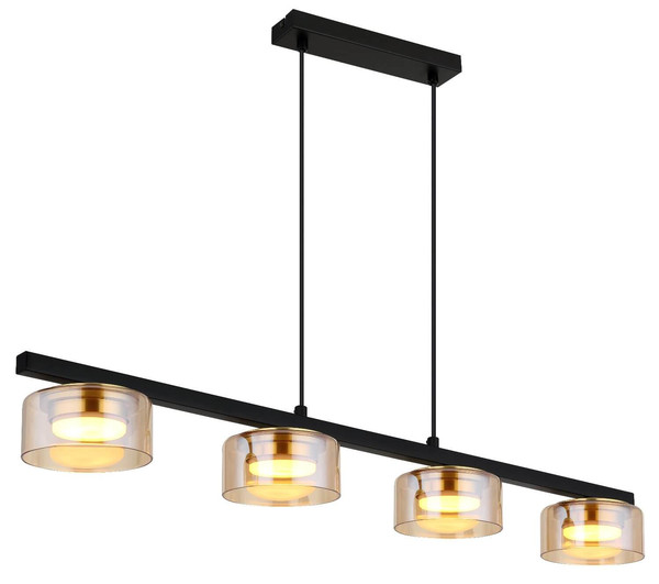 Globo LED Pendelleuchte Higgins 4-flammig GX53 LED 4x 6W extra-warmweiss Schwarz matt amber Metall Glas 113x90cm