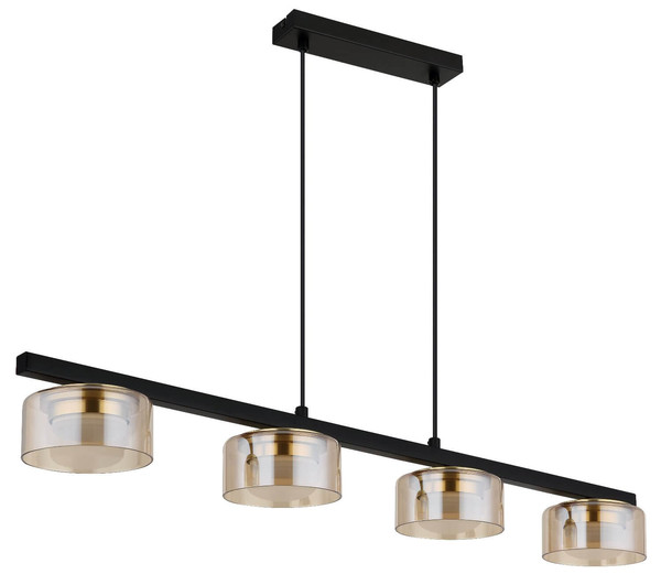Globo LED Pendelleuchte Higgins 4-flammig GX53 LED 4x 6W extra-warmweiss Schwarz matt amber Metall Glas 113x90cm