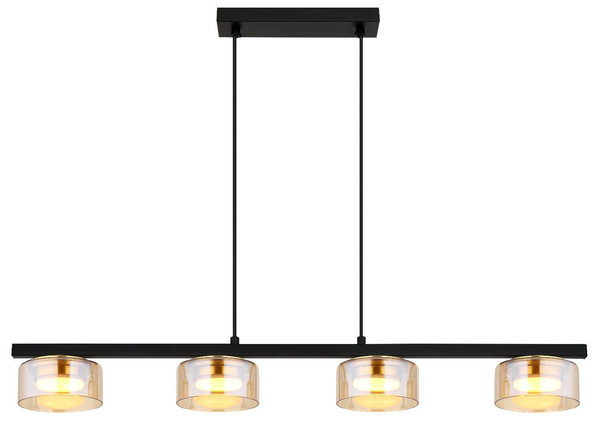Globo LED Pendelleuchte Higgins 4-flammig GX53 LED 4x 6W extra-warmweiss Schwarz matt amber Metall Glas 113x90cm