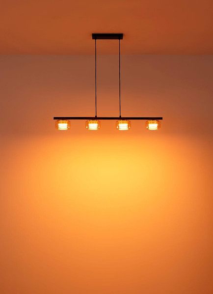 Globo LED Pendelleuchte Higgins 4-flammig GX53 LED 4x 6W extra-warmweiss Schwarz matt amber Metall Glas 113x90cm
