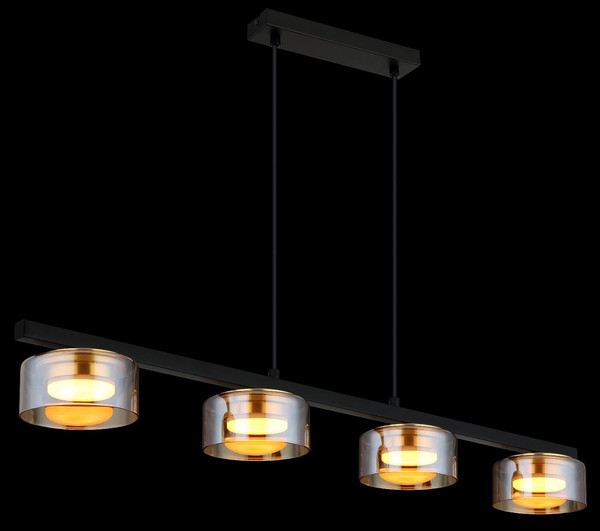 Globo LED Pendelleuchte Higgins 4-flammig GX53 LED 4x 6W extra-warmweiss Schwarz matt amber Metall Glas 113x90cm