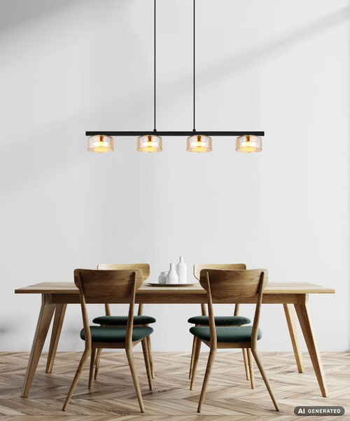 Globo LED Pendelleuchte Higgins 4-flammig GX53 LED 4x 6W extra-warmweiss Schwarz matt amber Metall Glas 113x90cm