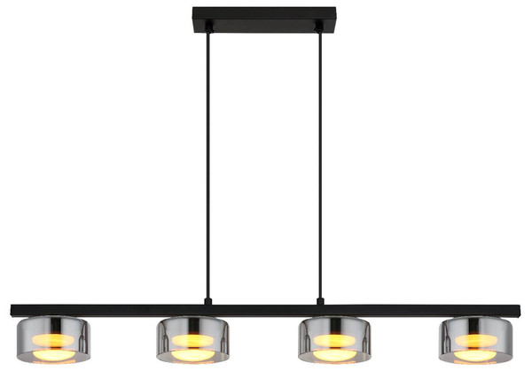 Globo LED Pendelleuchte Higgins 4-flammig GX53 LED 4x 6W extra-warmweiss Schwarz matt rauchfarben Metall Glas 113x90cm
