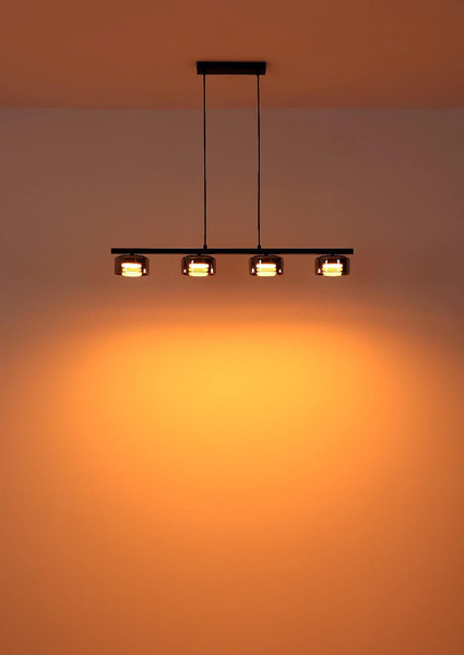 Globo LED Pendelleuchte Higgins 4-flammig GX53 LED 4x 6W extra-warmweiss Schwarz matt rauchfarben Metall Glas 113x90cm