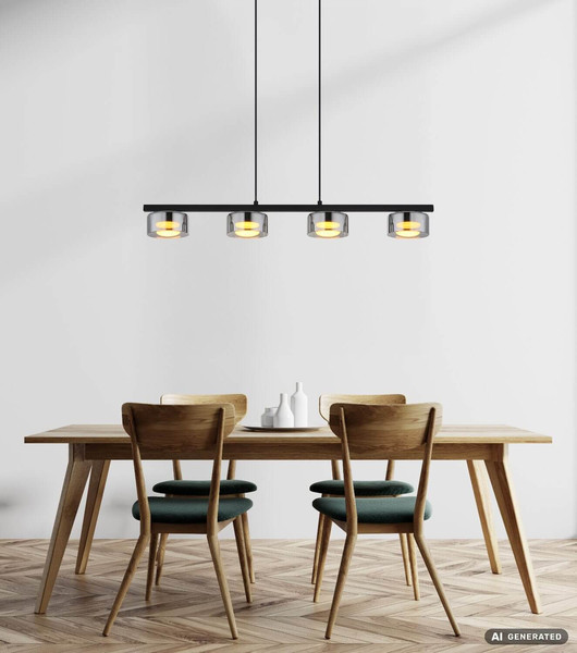 Globo LED Pendelleuchte Higgins 4-flammig GX53 LED 4x 6W extra-warmweiss Schwarz matt rauchfarben Metall Glas 113x90cm