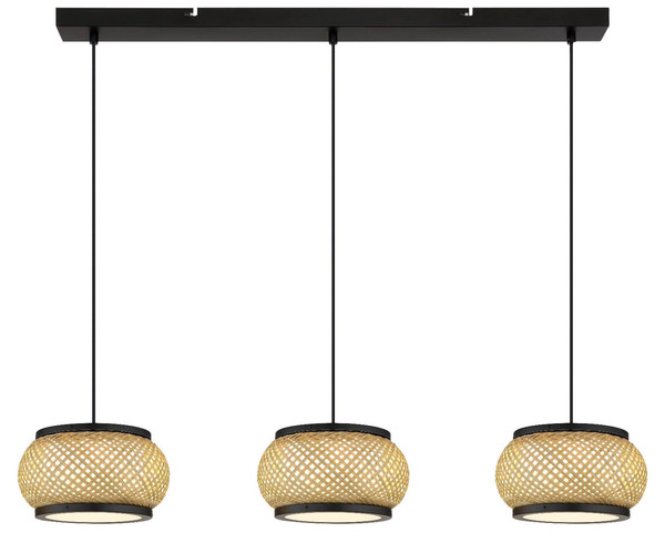 Globo LED Pendelleuchte Bambora 35W CCT warm-/neutral-/tageslichtweiss Schwarz matt naturfarben Metall Bambus 120x92cm