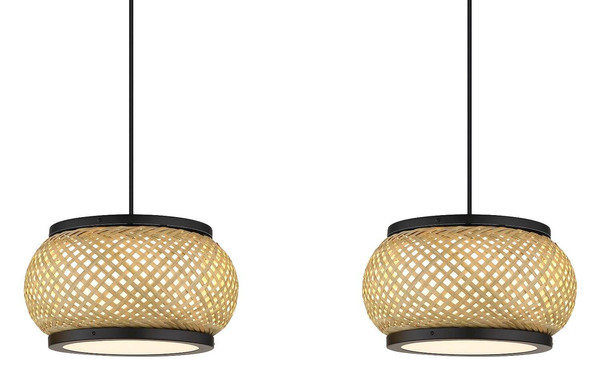 Globo LED Pendelleuchte Bambora 35W CCT warm-/neutral-/tageslichtweiss Schwarz matt naturfarben Metall Bambus 120x92cm