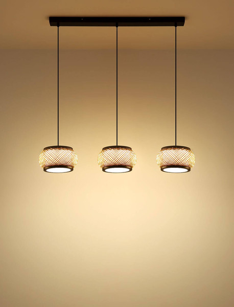 Globo LED Pendelleuchte Bambora 35W CCT warm-/neutral-/tageslichtweiss Schwarz matt naturfarben Metall Bambus 120x92cm