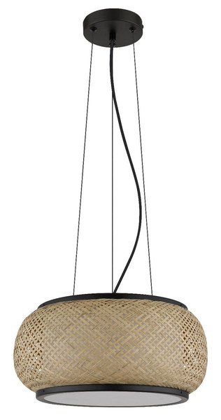 Globo LED Pendelleuchte Bambora 22W CCT warm-/neutral-/tageslichtweiss Schwarz matt naturfarben Metall Bambus Ø38cm