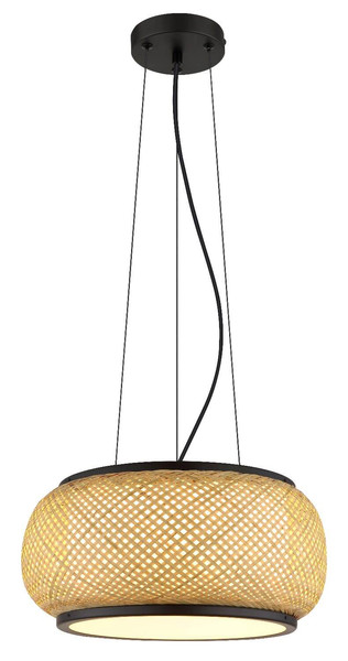 Globo LED Pendelleuchte Bambora 22W CCT warm-/neutral-/tageslichtweiss Schwarz matt naturfarben Metall Bambus Ø38cm