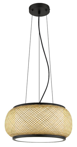 Globo LED Pendelleuchte Bambora 22W CCT warm-/neutral-/tageslichtweiss Schwarz matt naturfarben Metall Bambus Ø38cm