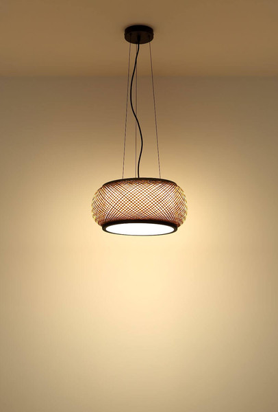 Globo LED Pendelleuchte Bambora 22W CCT warm-/neutral-/tageslichtweiss Schwarz matt naturfarben Metall Bambus Ø38cm