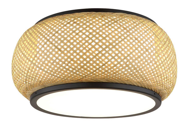 Globo LED Deckenleuchte Bambora 22W CCT warm-/neutral-/tageslichtweiss Schwarz matt naturfarben Metall Bambus Ø38cm