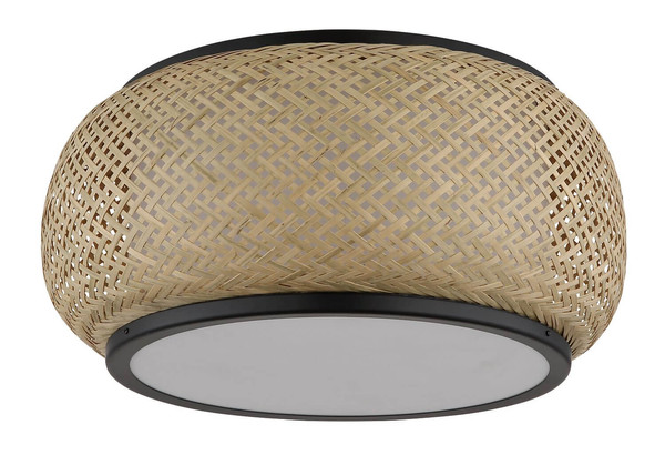 Globo LED Deckenleuchte Bambora 22W CCT warm-/neutral-/tageslichtweiss Schwarz matt naturfarben Metall Bambus Ø38cm