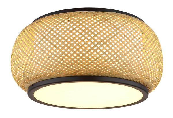 Globo LED Deckenleuchte Bambora 22W CCT warm-/neutral-/tageslichtweiss Schwarz matt naturfarben Metall Bambus Ø38cm