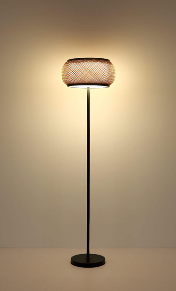 Globo LED Stehleuchte Bambora 22W CCT warm-/neutral-/tageslichtweiss Schwarz matt naturfarben Metall Bambus 146cm