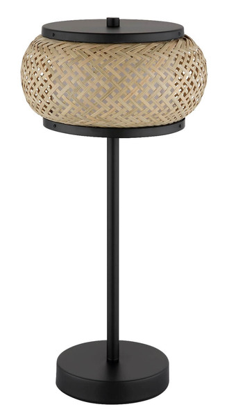 Globo LED Tischleuchte Bambora 12W CCT warm-/neutral-/tageslichtweiss Schwarz matt naturfarben Metall Bambus Ø22cm