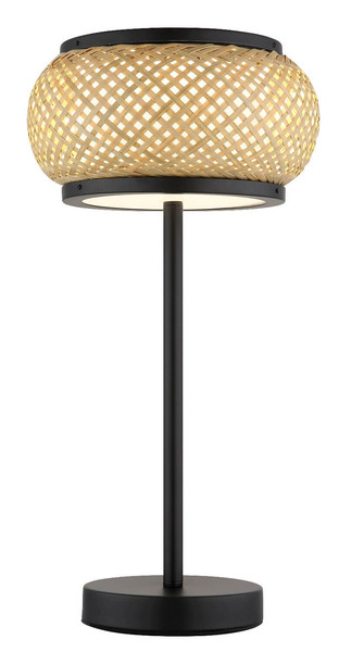 Globo LED Tischleuchte Bambora 12W CCT warm-/neutral-/tageslichtweiss Schwarz matt naturfarben Metall Bambus Ø22cm