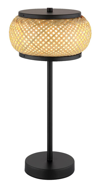 Globo LED Tischleuchte Bambora 12W CCT warm-/neutral-/tageslichtweiss Schwarz matt naturfarben Metall Bambus Ø22cm