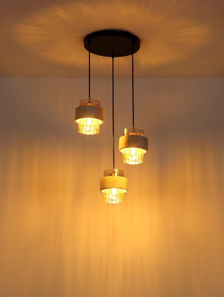 Globo Pendelleuchte Daren 3-flammig E27 Schwarz matt amber Metall Glas Ø37,5cm