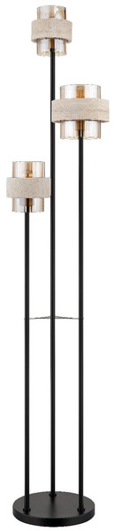 Globo Stehleuchte Daren 3-flammig E27 Schwarz matt amber Metall Glas 167cm
