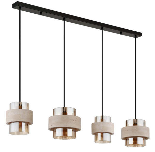 Globo Pendelleuchte Daren 4-flammig E27 Schwarz matt amber Metall Glas 120x109cm