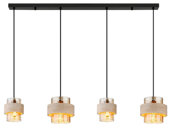 Globo Pendelleuchte Daren 4-flammig E27 Schwarz matt amber Metall Glas 120x109cm