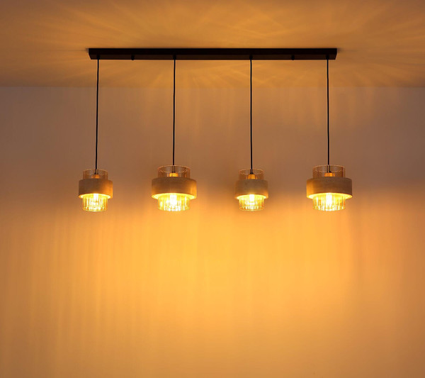 Globo Pendelleuchte Daren 4-flammig E27 Schwarz matt amber Metall Glas 120x109cm