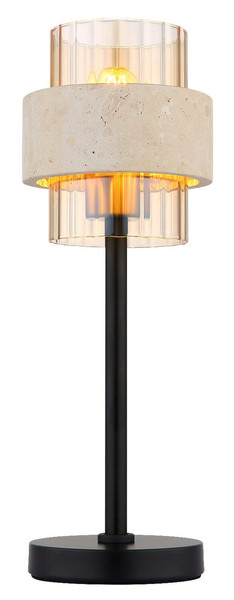 Globo Tischleuchte Daren E27 Schwarz matt amber Metall Glas Ø13,5cm