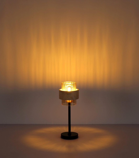 Globo Tischleuchte Daren E27 Schwarz matt amber Metall Glas Ø13,5cm