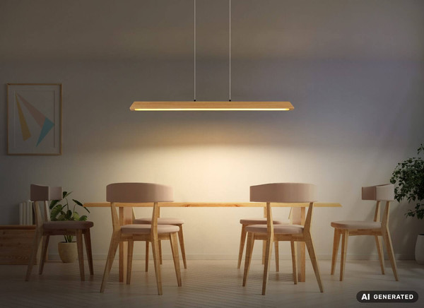 Globo LED Pendelleuchte Melba 26W dimmbar CCT warm-/neutral-/tageslichtweiss Schwarz matt naturfarben hell Metall Holz 150x115cm