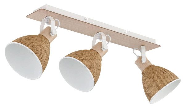 Globo Strahler Lyndon 3-flammig E14 Weiß matt braun Metall Holz 63x19cm