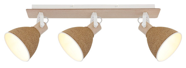 Globo Strahler Lyndon 3-flammig E14 Weiß matt braun Metall Holz 63x19cm