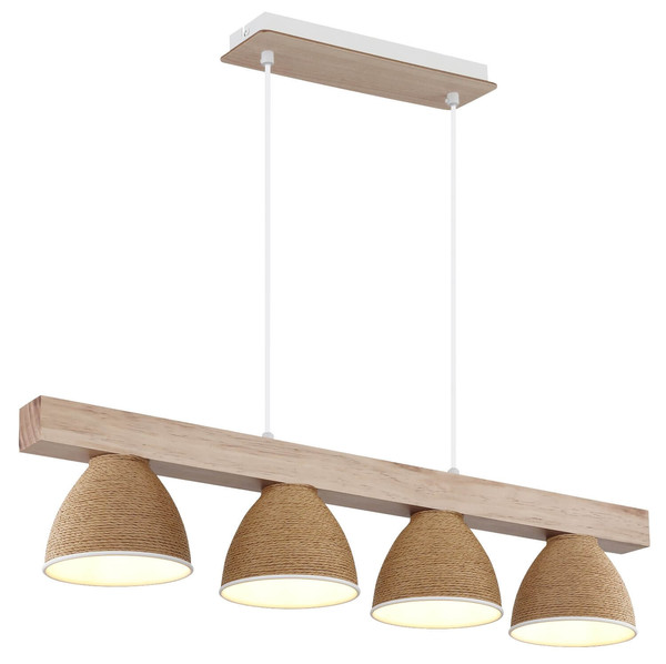 Globo Pendelleuchte Lyndon 4-flammig E14 Weiß matt braun Metall Holz 120x75cm