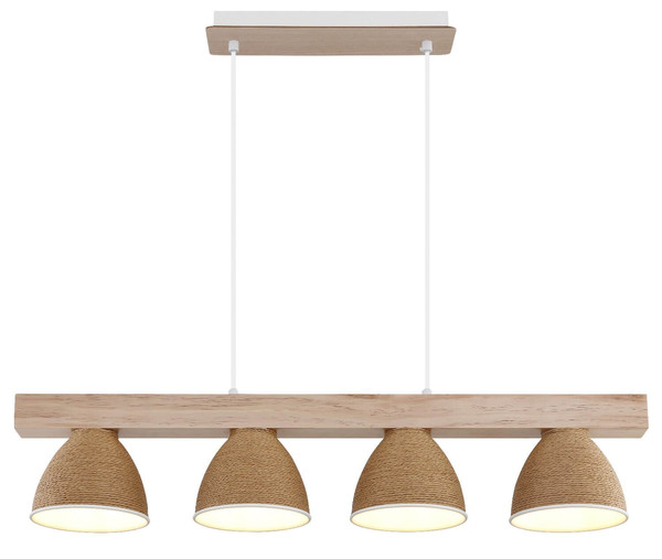 Globo Pendelleuchte Lyndon 4-flammig E14 Weiß matt braun Metall Holz 120x75cm
