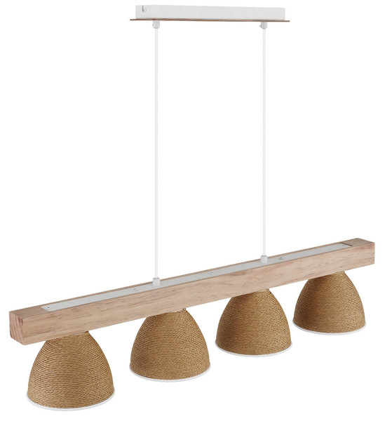 Globo Pendelleuchte Lyndon 4-flammig E14 Weiß matt braun Metall Holz 120x75cm