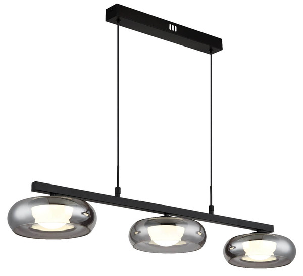 Globo LED Pendelleuchte Carlene 16W CCT warm-/neutral-/tageslichtweiss Schwarz matt rauchfarben Metall Glas 120x85cm