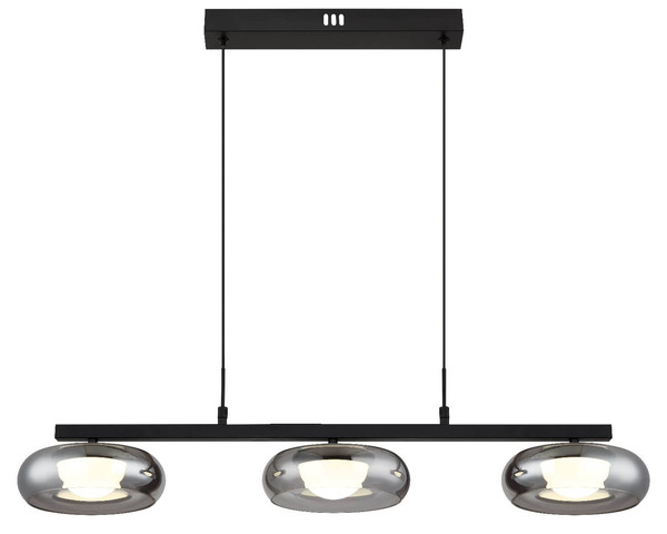 Globo LED Pendelleuchte Carlene 16W CCT warm-/neutral-/tageslichtweiss Schwarz matt rauchfarben Metall Glas 120x85cm