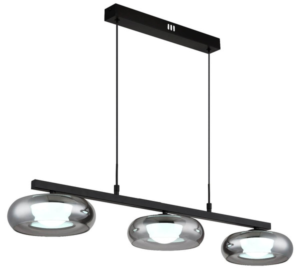 Globo LED Pendelleuchte Carlene 16W CCT warm-/neutral-/tageslichtweiss Schwarz matt rauchfarben Metall Glas 120x85cm