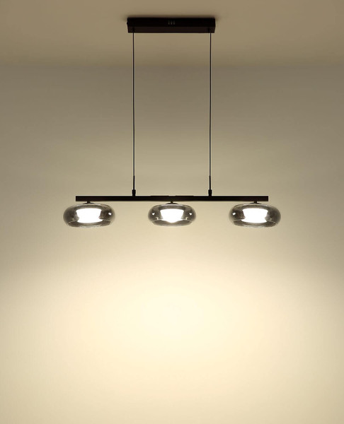 Globo LED Pendelleuchte Carlene 16W CCT warm-/neutral-/tageslichtweiss Schwarz matt rauchfarben Metall Glas 120x85cm