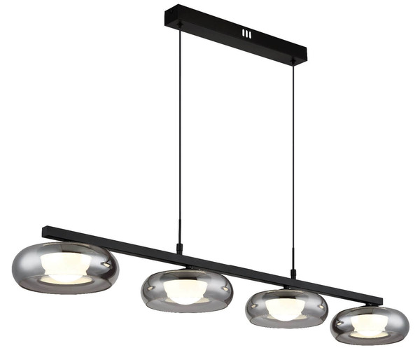 Globo LED Pendelleuchte Carlene 23W CCT warm-/neutral-/tageslichtweiss Schwarz matt rauchfarben Metall Glas 120x110cm