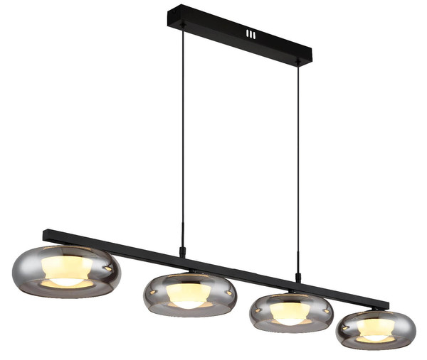 Globo LED Pendelleuchte Carlene 23W CCT warm-/neutral-/tageslichtweiss Schwarz matt rauchfarben Metall Glas 120x110cm