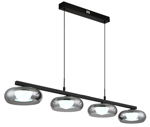 Globo LED Pendelleuchte Carlene 23W CCT warm-/neutral-/tageslichtweiss Schwarz matt rauchfarben Metall Glas 120x110cm